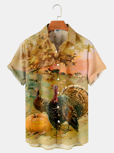 Fydude Men'S Thanksgiving Turkey Printed Shirt