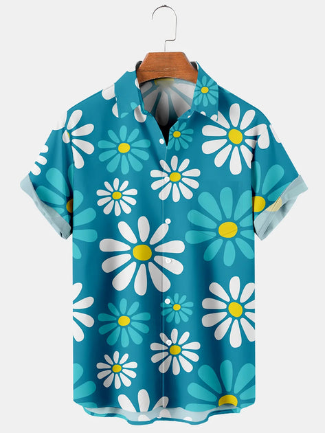 Fydude Men'S Hawaiian Hippie FLOWER POWER Printed Shirt