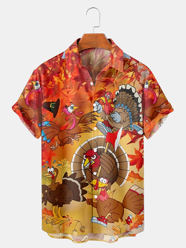 Fydude Men'S Thanksgiving Turkey Printed Shirt