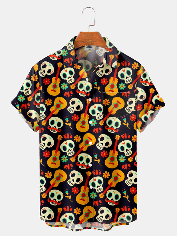 Fydude Men'S Halloween Day Of The Dead Skull Music Printed Shirt