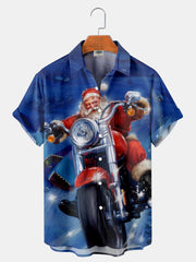 Fydude Men'S Christmas Santa Claus Rides A Motorcycle Printed Shirt