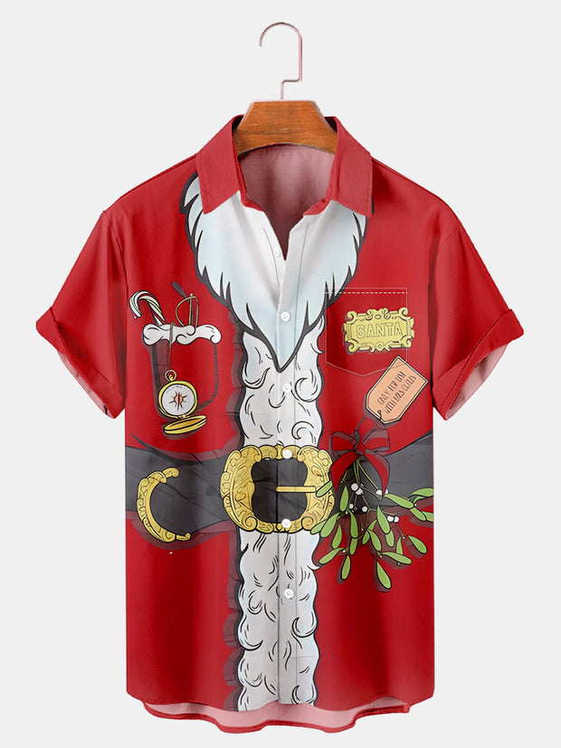 Fydude Men's Christmas Santa Printed Short Sleeve Shirt