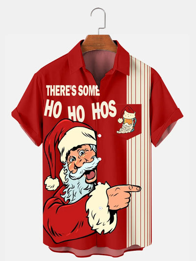 Fydude Men'S Merry Christmas Santa HO HO HO Printed Shirt