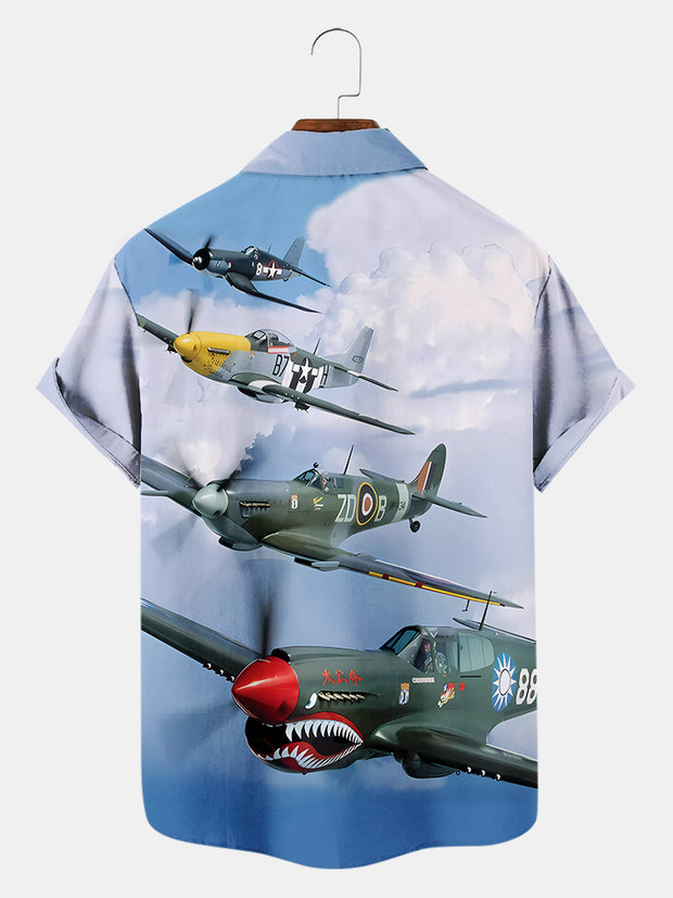 Fydude Men'S Retro Combat Aircraft Printed Shirt