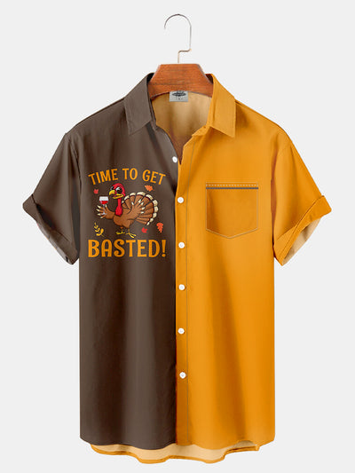 Fydude Men'S Thanksgiving Turkey TIME TO GET BASTED! Printed Shirt