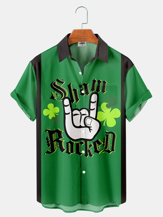 Fydude Men'S St. Patrick'S Day Sham Rocker Print Short Sleeve Shirt