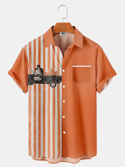 Fydude Men'S Thanksgiving Fall Trucks And Pumpkins Printed Shirt