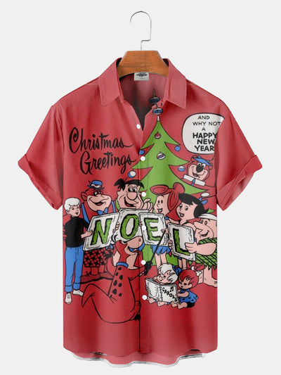 Men's Christmas Nostalgic Movie Flintstone Printed Shirt