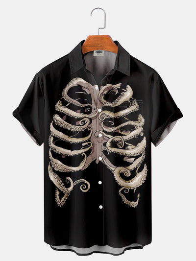 Fydude Men'S Halloween Octopus Skeleton Printed Shirt