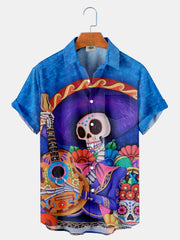 Fydude Men'S Halloween Day Of The Dead Skeleton Music Printed Shirt