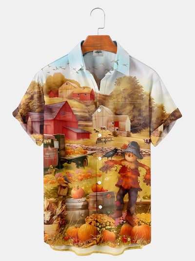 Fydude Men'S Thanksgiving Scarecrow Printed Shirt