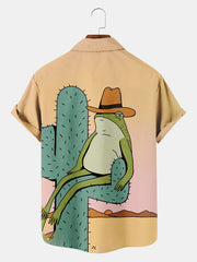 Fydude Men'S West Frog Cowboy Printed Shirt