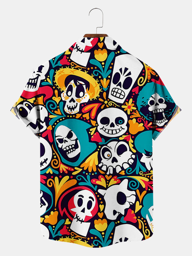 Fydude Men'S Halloween Day Of The Dead Skeleton Music Printed Shirt