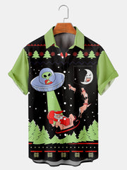 Fydude Men'S Christmas UFO Santa Printed Shirt