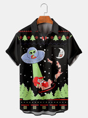 Fydude Men'S Christmas UFO Santa Printed Shirt