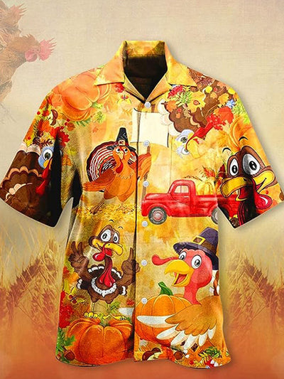 Fydude Men'S Thanksgiving Turkey Printed Shirt