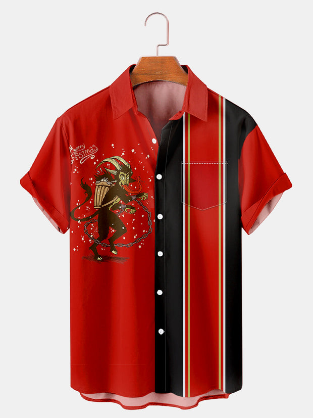 Fydude Men's Christmas Snow Krampus Printed Short Sleeve Shirt