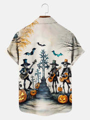 Fydude Men'S Halloween Skeleton Band Printed Shirt