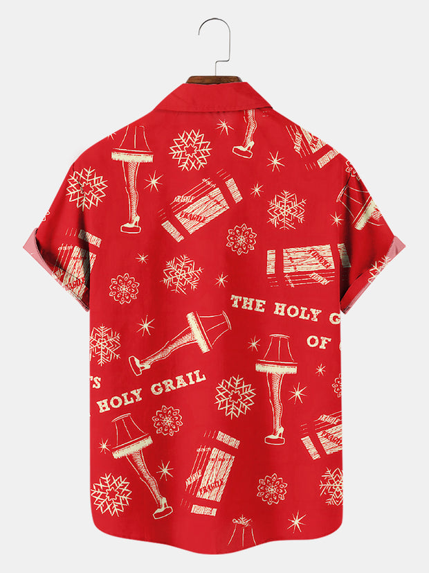 Fydude Men's Christmas A Christmas Leg Lamp Printed Short Sleeve Shirt