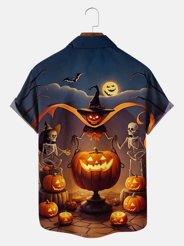 Fydude Men'S Halloween Pumpkin Witch Printed Shirt