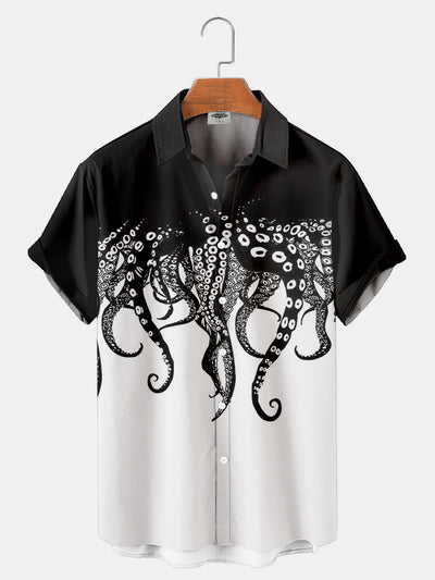 Fydude Men'S Black Octopus Printed Shirt