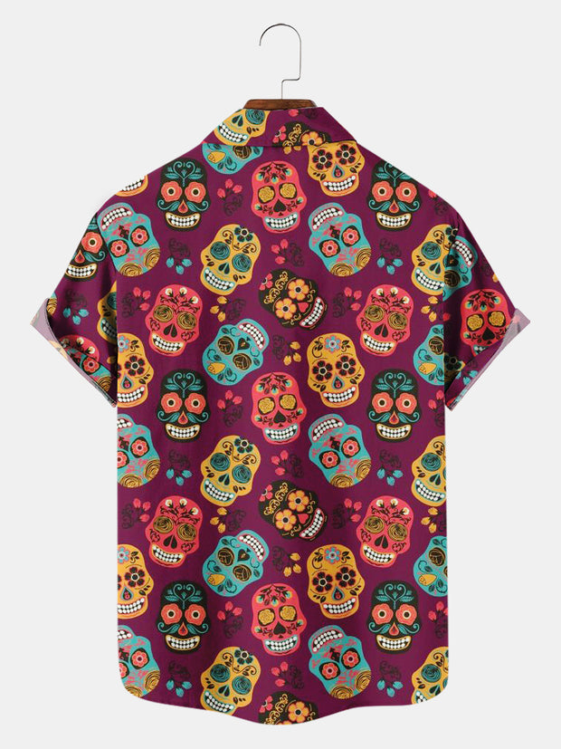 Fydude Men'S Halloween Day Of The Dead Skull Art Printed Shirt