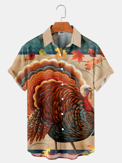 Fydude Men'S Thanksgiving Turkey Thanksful And Blessed Printed Shirt