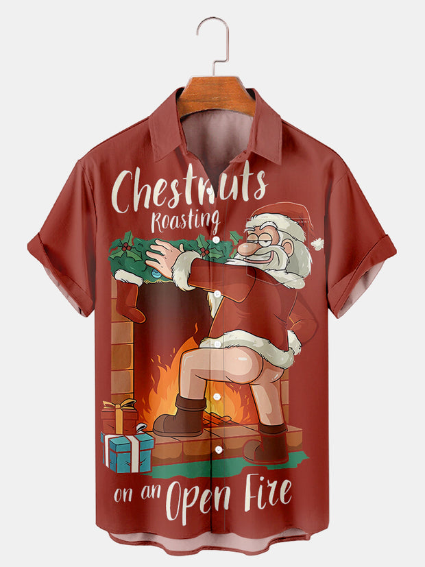 Fydude Men'S Merry Christmas Santa Printed Shirt