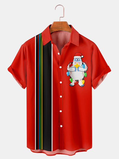 Fydude Men's Christmas Snowman Printed Short Sleeve Shirt