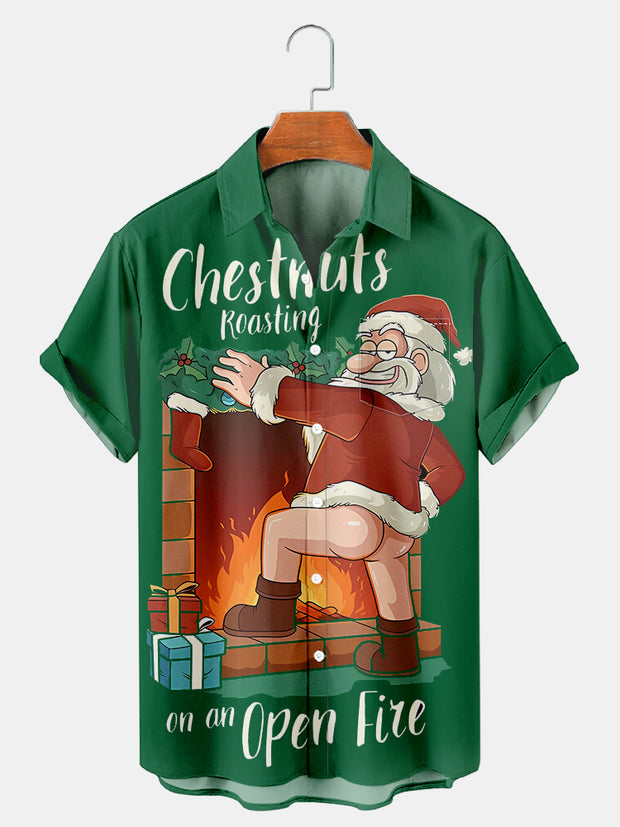 Fydude Men'S Merry Christmas Santa Printed Shirt