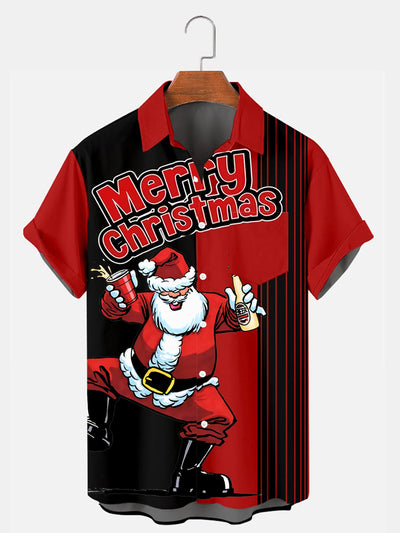 Fydude Men'S Merry Christmas Santa Beer Printed Shirt