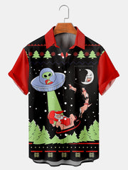 Fydude Men'S Christmas UFO Santa Printed Shirt