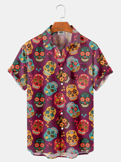 Fydude Men'S Halloween Day Of The Dead Skull Art Printed Shirt