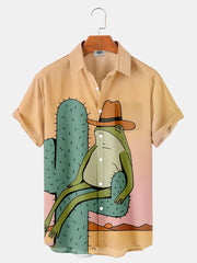 Fydude Men'S West Frog Cowboy Printed Shirt