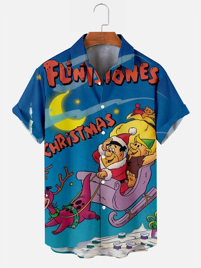 Men's Nostalgic Movie Flintstone Christmas Printed Shirt