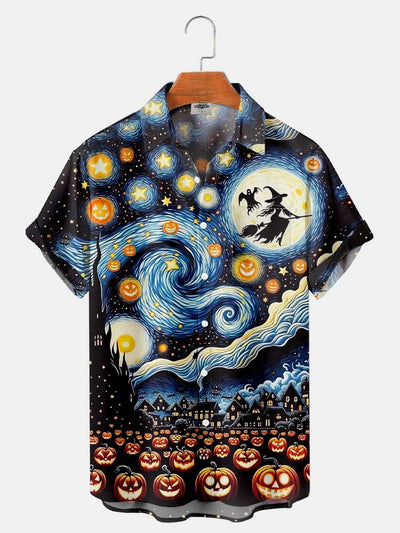 Fydude Men'S Halloween Starry Sky Printed Shirt