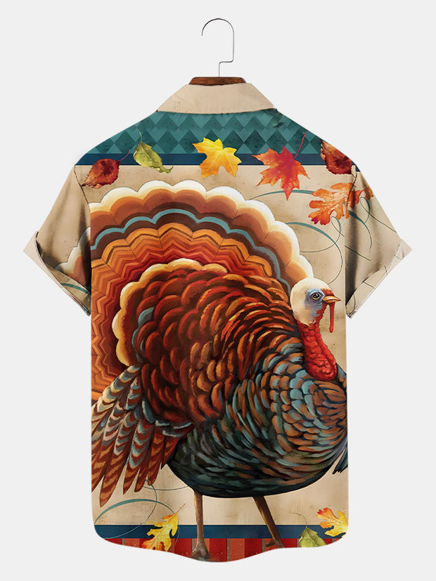 Fydude Men'S Thanksgiving Turkey Thanksful And Blessed Printed Shirt