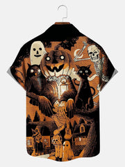 Fydude Men'S Halloween Pumpkin Ghost And Skeleton Printed Shirt