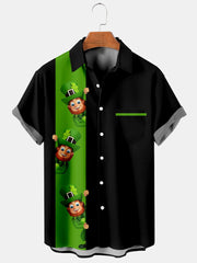 Fydude Men'S St. Patrick'S Day Elf Print Short Sleeve Shirt