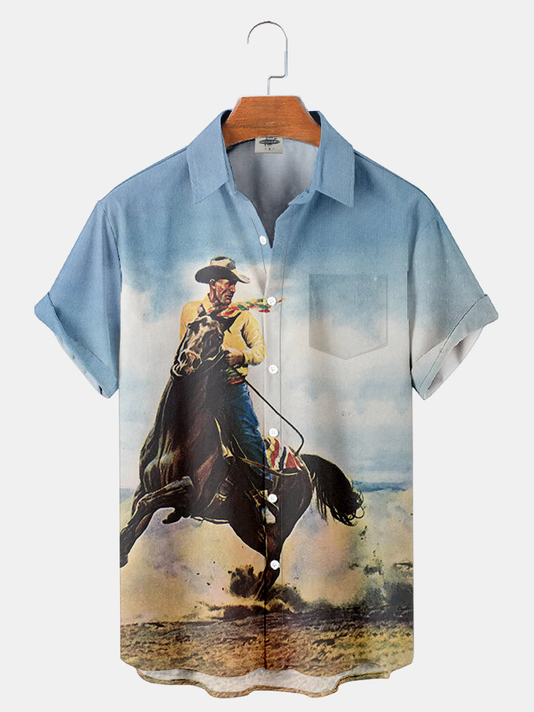 Fydude Men'S Western Cowboy Print Shirt