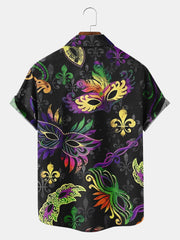 Fydude Men'S Mardi Gras Mask Print Short Sleeve Shirt