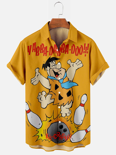 Fydude Men'S Flintstone Fred Bowling Printed Shirt