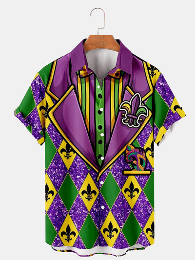 Fydude Men'S Mardi Gras Funny Print Short Sleeve Shirt