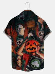 Fydude Men'S Pumpkin And Halloween Classic Character Masks Printed Shirt