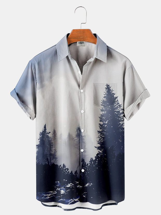 Fydude Men'S Retro Forest Printed Shirt