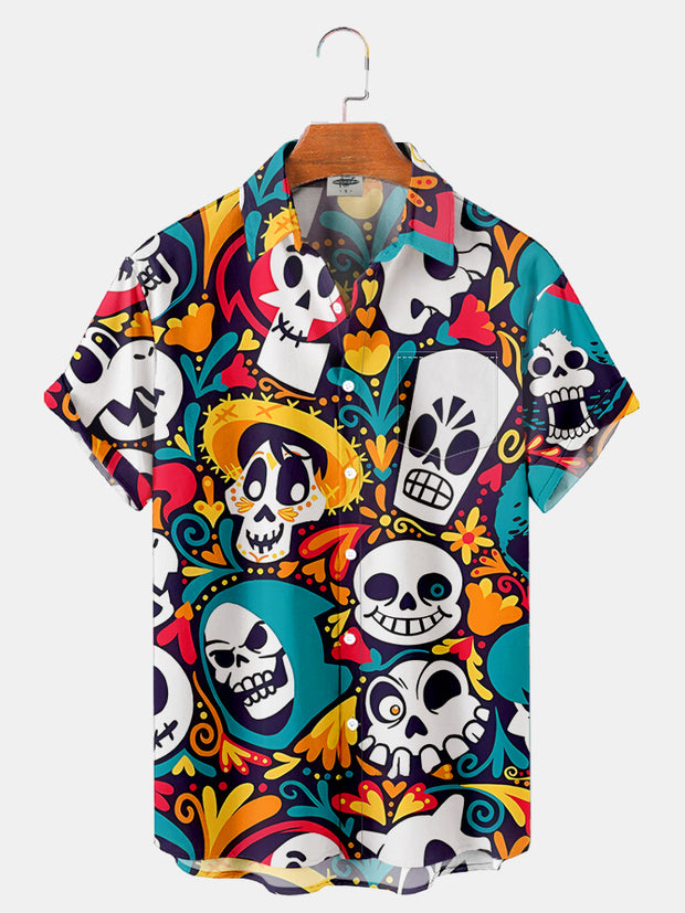 Fydude Men'S Halloween Day Of The Dead Skeleton Music Printed Shirt