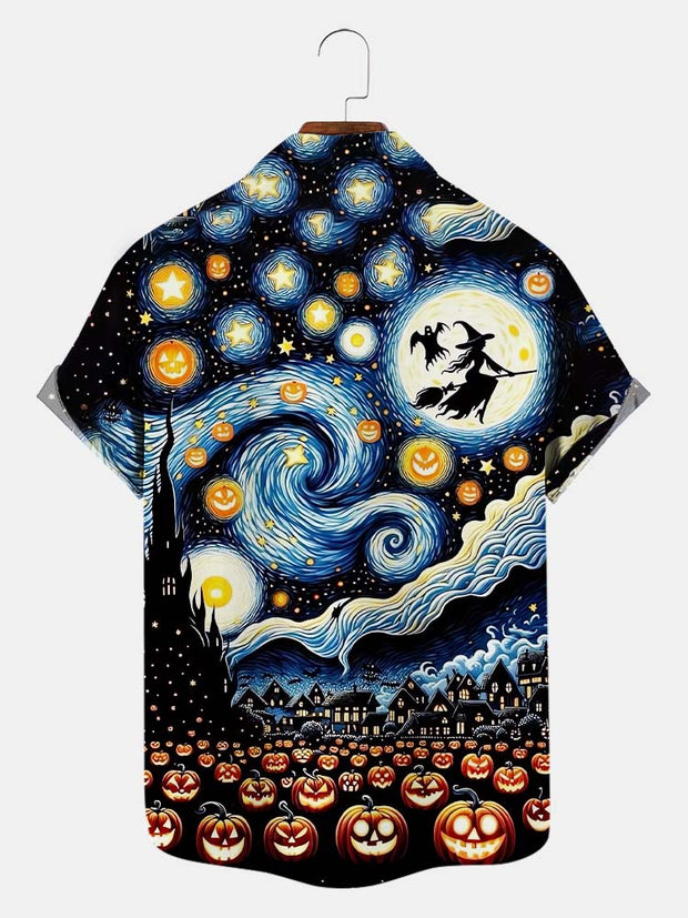 Fydude Men'S Halloween Starry Sky Printed Shirt