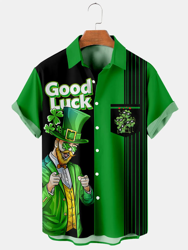 Fydude Men'S St. Patrick'S Day Good Luck Print Short Sleeve Shirt