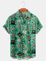 Fydude Men'S St. Patrick'S Day Clover Print Short Sleeve Shirt