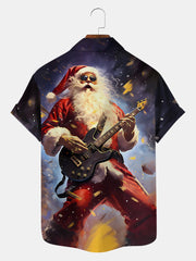 Men'S Santa Plays Rock Printed Shirt